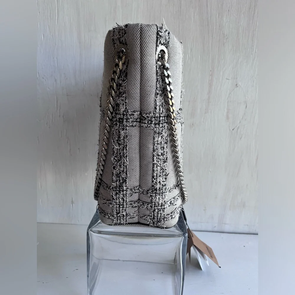 BURBERRY Lola Needle Punch Check Canvas Small Bucket Bag- Black and White - Picture 7 of 13